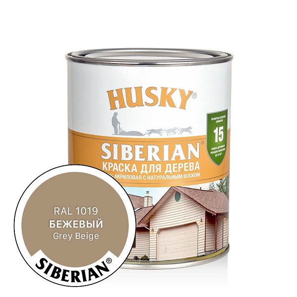 Краска для дерева акриловая HUSKY SIBERIAN -25С Бежевый RAL1019 0,9л (6шт)