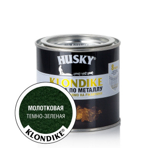 Эмаль по металлу с молотковым эффектом HUSKY-KLONDIKE темно-зеленая (0,9л; 6шт)