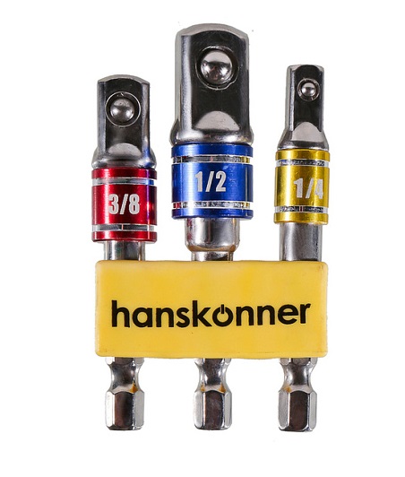 Набор адаптеров для торцевых головок 1/4", 3/8", 1/2" Hanskonner