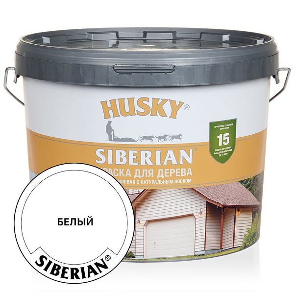 Краска для дерева акриловая HUSKY SIBERIAN -25С Белая 9л База А