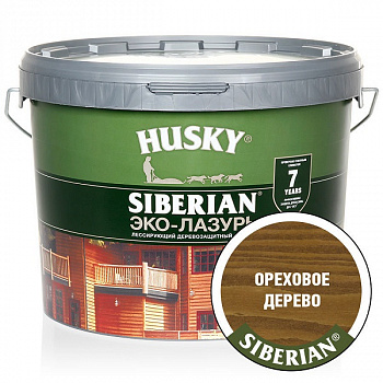 Эко-Лазурь для дерева HUSKY SIBERIAN 9л  п/матовая ореховое дерево
