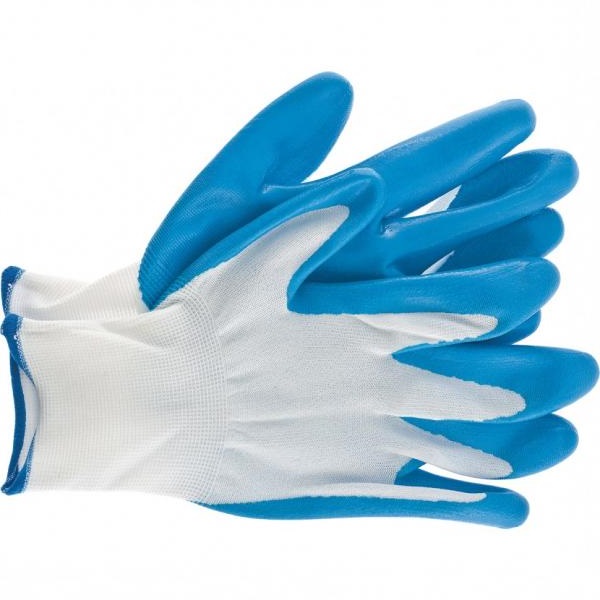 Перчатки полиэфирные с синим нитрильным покрытием, размер L, 15 класс вязки / Сибртех