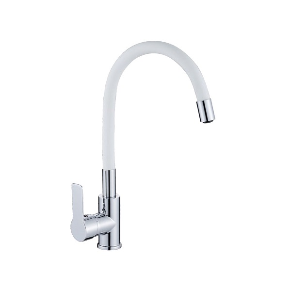 Смеситель для кухни, гибкий силиконовый излив, латунь VALFEX Estreya Chrome White