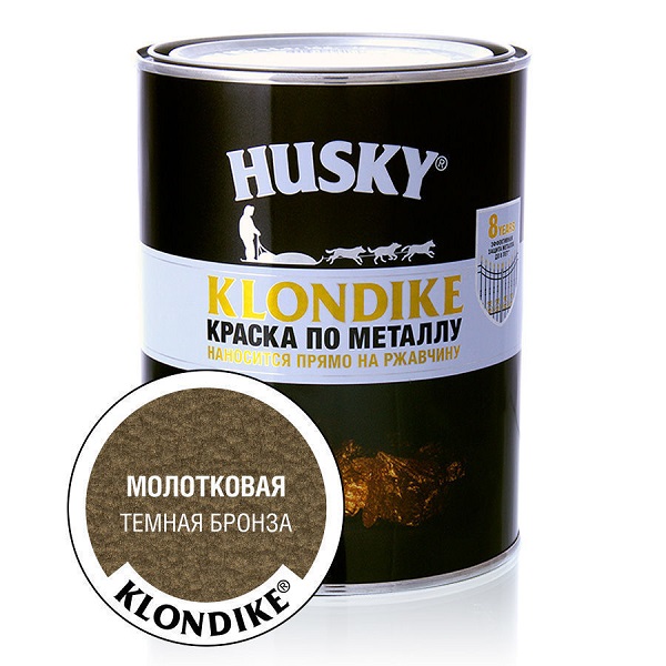 Эмаль по металлу с молотковым эффектом HUSKY-KLONDIKE темная бронза (0,9л; 6шт)