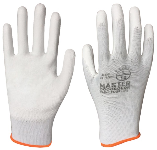 Перчатки белые, полиэстер с обливкой из полиуретана (водоотталкивающие) XL/10