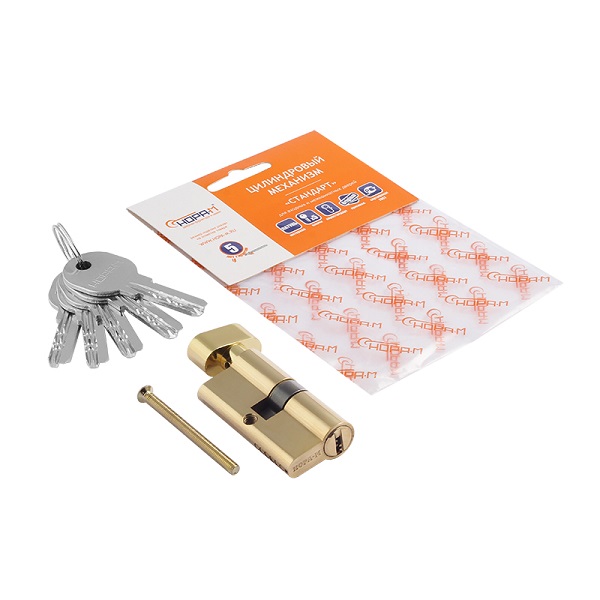 Цилиндровый механизм ЛПУВ-60 (латунь/золото) (30-30)(ключ-вертушка)