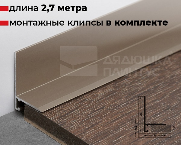 Антиплинтус алюминиевый Апл 02.2700 042л, 042л Шампань