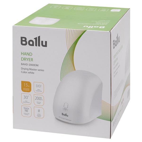 Сушилка для рук электрическая белая Ballu BAHD-2000DM (2кВт) 220В