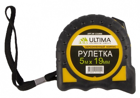 Рулетка 5м х 19мм, Ultima, обрезиненный корпус
