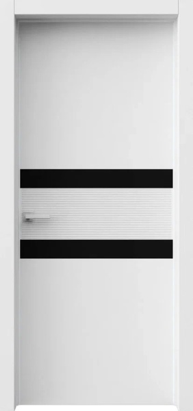 Распродажа дверное полотно со стеклом Горизонт plus (2,0 х 0,6м)Софт белый гладкий(AL-black) 