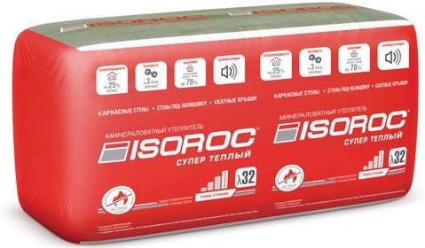 ISOROC Супер Теплый 100*610*1000 (0,0305м3/6, К/теплопров=0,032; S=3,05м2), 5плит/упак