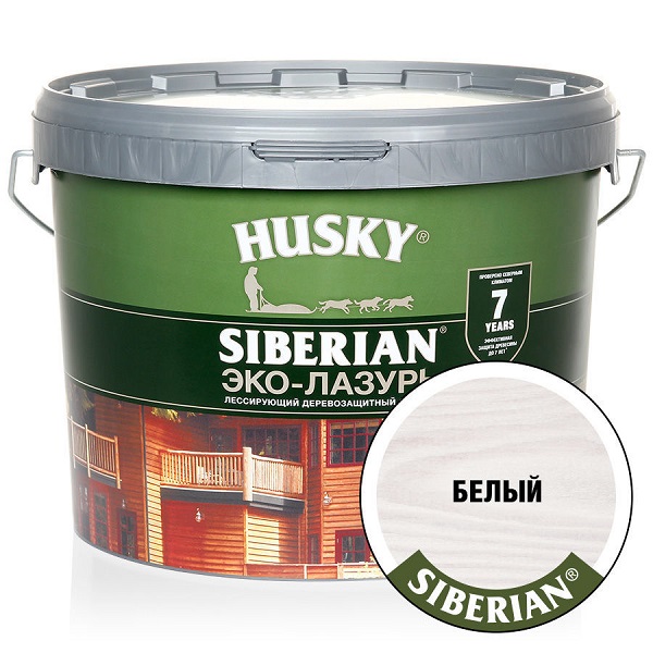 Эко-Лазурь для дерева HUSKY SIBERIAN 9л п/матовая белая (аналог Евротекс) Эко-Лазурь для дерева HUSKY SIBERIAN 9л п/матовая белая (аналог Евротекс)