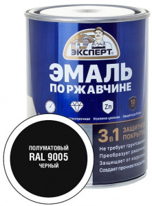 Эмаль 3в1 по ржавчине ЭКСПЕРТ полуматовая черная RAL9005 (1,8кг; 6шт)