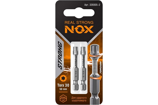 Биты Т30 х 50 Nox Strong torsion (уп-2шт) 339305 Биты Т30 х 50 Nox Strong torsion (уп-2шт) 339305