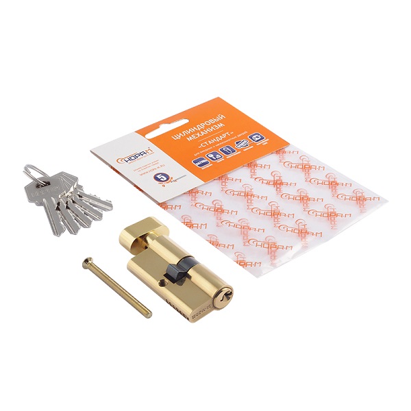 Цилиндровый механизм ЛУВ-60 (золото) (30-30)(ключ-вертушка)