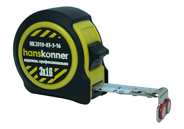 Рулетка 3м х16мм, 2 стопа, мощный магнит, Hanskonner